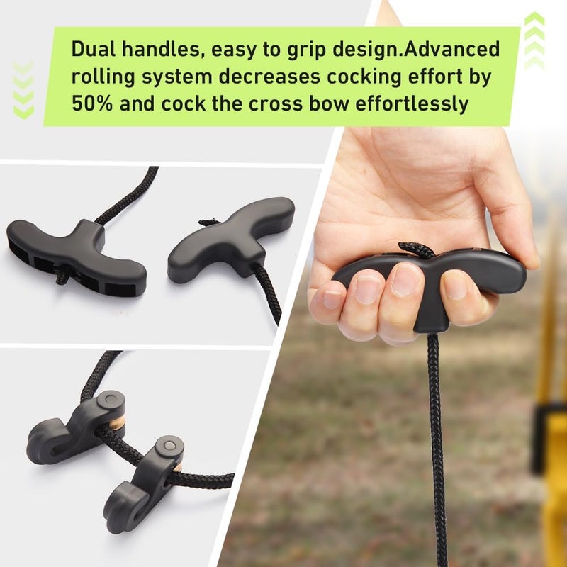 AHOSOUTLY Crossbow Pull Cord Crossbow Cocking Rope Device Double Handle Crossbow String Puller Cocker Aid Cocking String Tool - Image 2